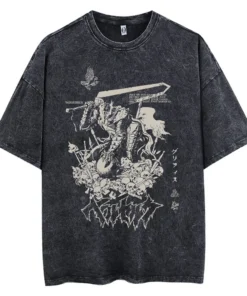 Berserk T-Shirt – Guts Silhouette &Amp; Red Moon Design | Cotton Oversized Anime Tee