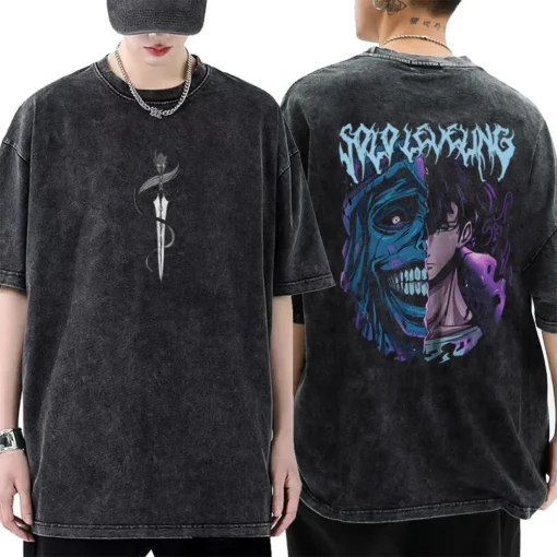 Solo Leveling T-Shirt – Dark Fantasy Design | Cotton Oversized Tee With Shadow Monarch &Amp; Sung Jinwoo Art - Image 2