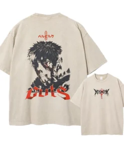 Berserk T-Shirt – Guts Silhouette &Amp; Red Moon Design | Cotton Oversized Anime Tee