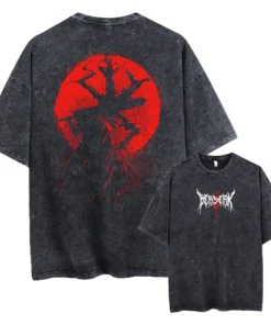 Berserk T-Shirt – Guts Silhouette & Red Moon Design | Cotton Oversized Anime Tee