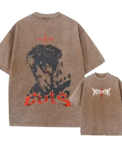 Berserk T-Shirt – Guts Silhouette &Amp; Red Moon Design | Cotton Oversized Anime Tee