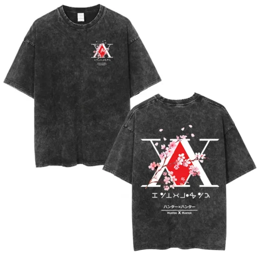 Anime Hunter × Hunter T-Shirt – Cherry Blossom X Logo | Cotton Oversized Tee With Anime Art Design