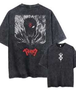 Alternative view of Berserk T-Shirt – Guts Silhouette & Red Moon Design | Cotton Oversized Anime Tee