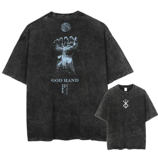 God Hand T-Shirt – Berserk Inspired Design | Cotton Oversized Anime Tee With Blue Hand Art