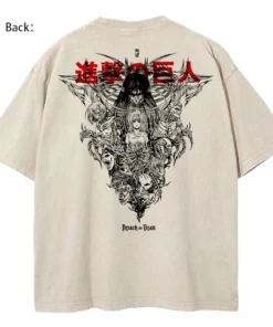 Attack on Titan T-Shirt – Anime Fan Art Design with Character Collage | Oversized Beige Tee