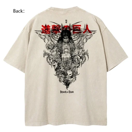 Attack On Titan T-Shirt – Anime Fan Art Design With Character Collage | Oversized Beige Tee