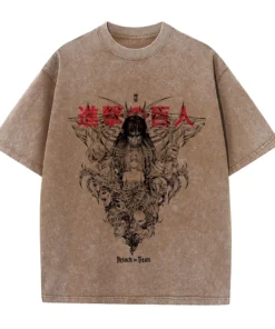 Alternative view of Attack on Titan T-Shirt – Anime Fan Art Design with Character Collage | Oversized Beige Tee