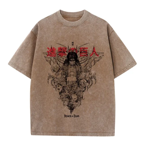 Attack On Titan T-Shirt – Anime Fan Art Design With Character Collage | Oversized Beige Tee - Image 2