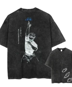 Jujutsu Kaisen T-Shirt – Satoru Gojo Pose Design | Cotton Oversized Anime Tee with Six Eyes Symbol