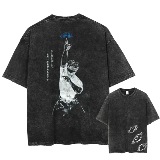 Jujutsu Kaisen T-Shirt – Satoru Gojo Pose Design | Cotton Oversized Anime Tee With Six Eyes Symbol