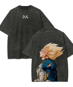 Anime Dragon Ball Z Vegeta Vintage Wash T-Shirt Short Sleeve Loose Sports Fitness T-Shirt Men's Harajuku Clothing Dragon Ball