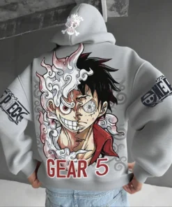 One Piece Gear 5 Luffy Hoodie – Zip-Up Anime Jacket with Sleeve Graphics (Multiple Colors)