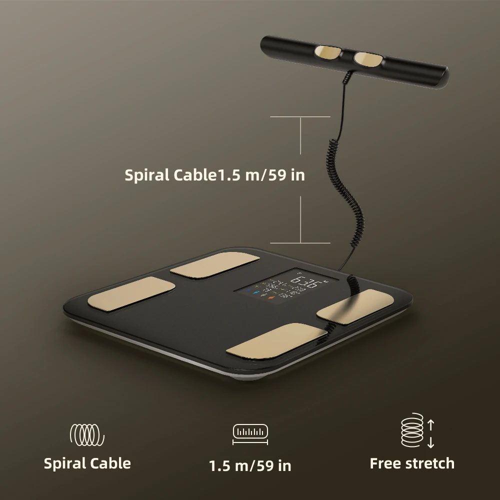 Smart body composition scale with handheld sensor – 1. 5 m spiral cable | fitness & health tracker | the gym pro Smart Body Composition Scale With Handheld Sensor – 1.5 M Spiral Cable | Fitness &Amp; Health Tracker - Image 3
