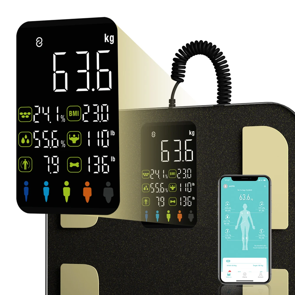 Smart body composition scale with handheld sensor – 1. 5 m spiral cable | fitness & health tracker | the gym pro Smart Body Composition Scale With Handheld Sensor – 1.5 M Spiral Cable | Fitness &Amp; Health Tracker - Image 2