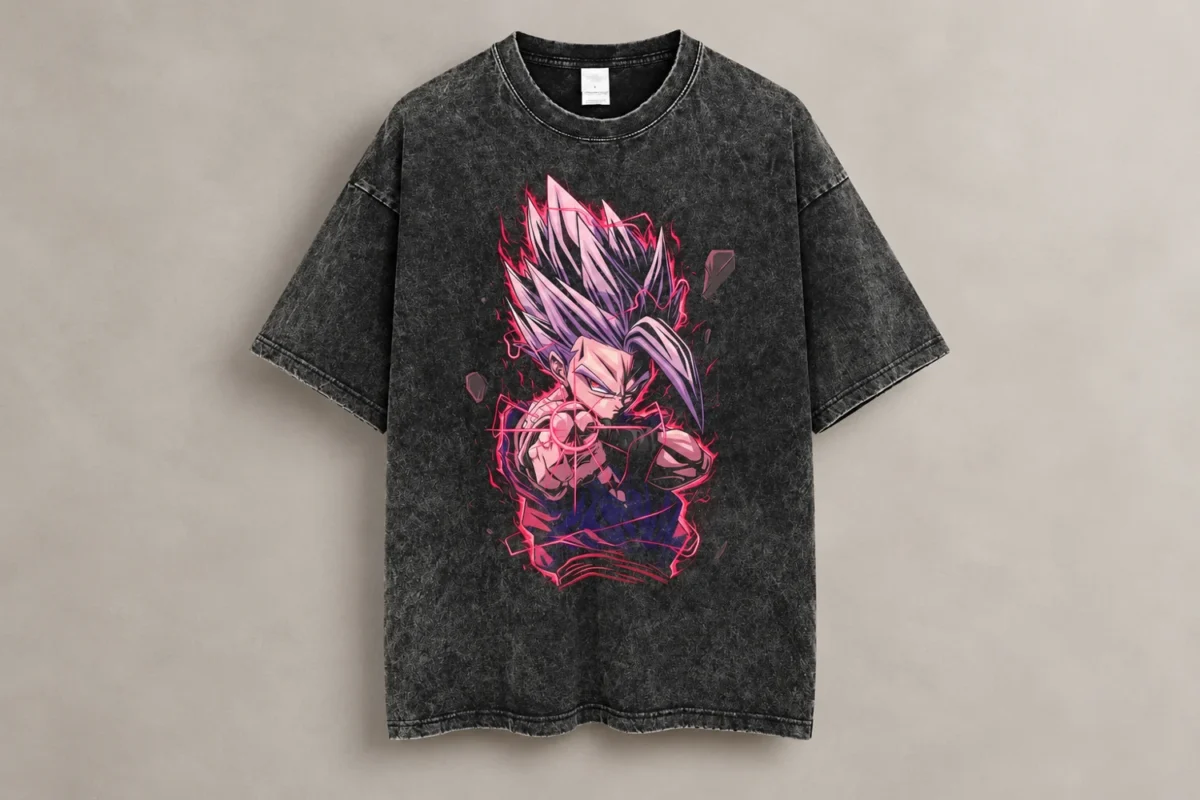 Anime gym outfit ideas that still work for training | the gym pro Edited Studio Photo Of A Charcoal Oversized Dragon Ball Heroes Gym T-Shirt With Pink Anime Print
