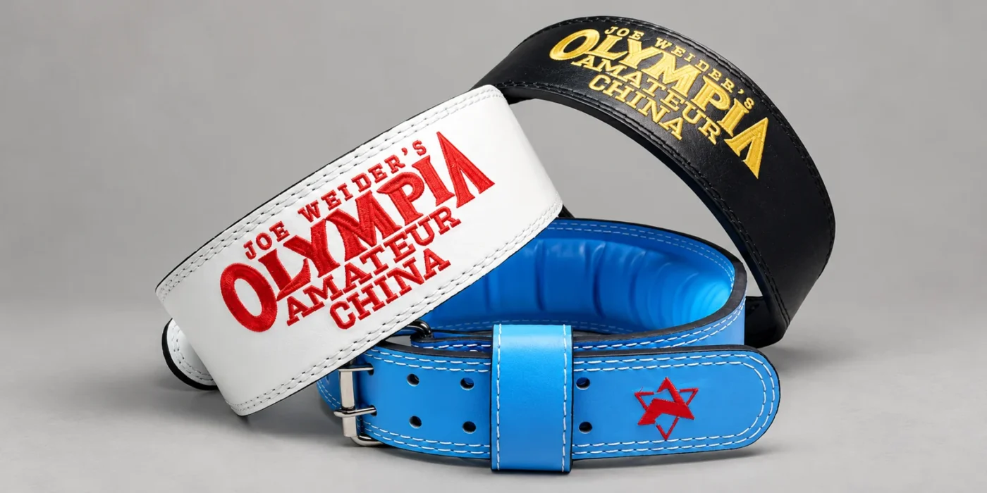 How to clean and store a weightlifting belt | the gym pro Edited Studio Photo Showing Black, White And Blue Mr Olympia Weightlifting Belts