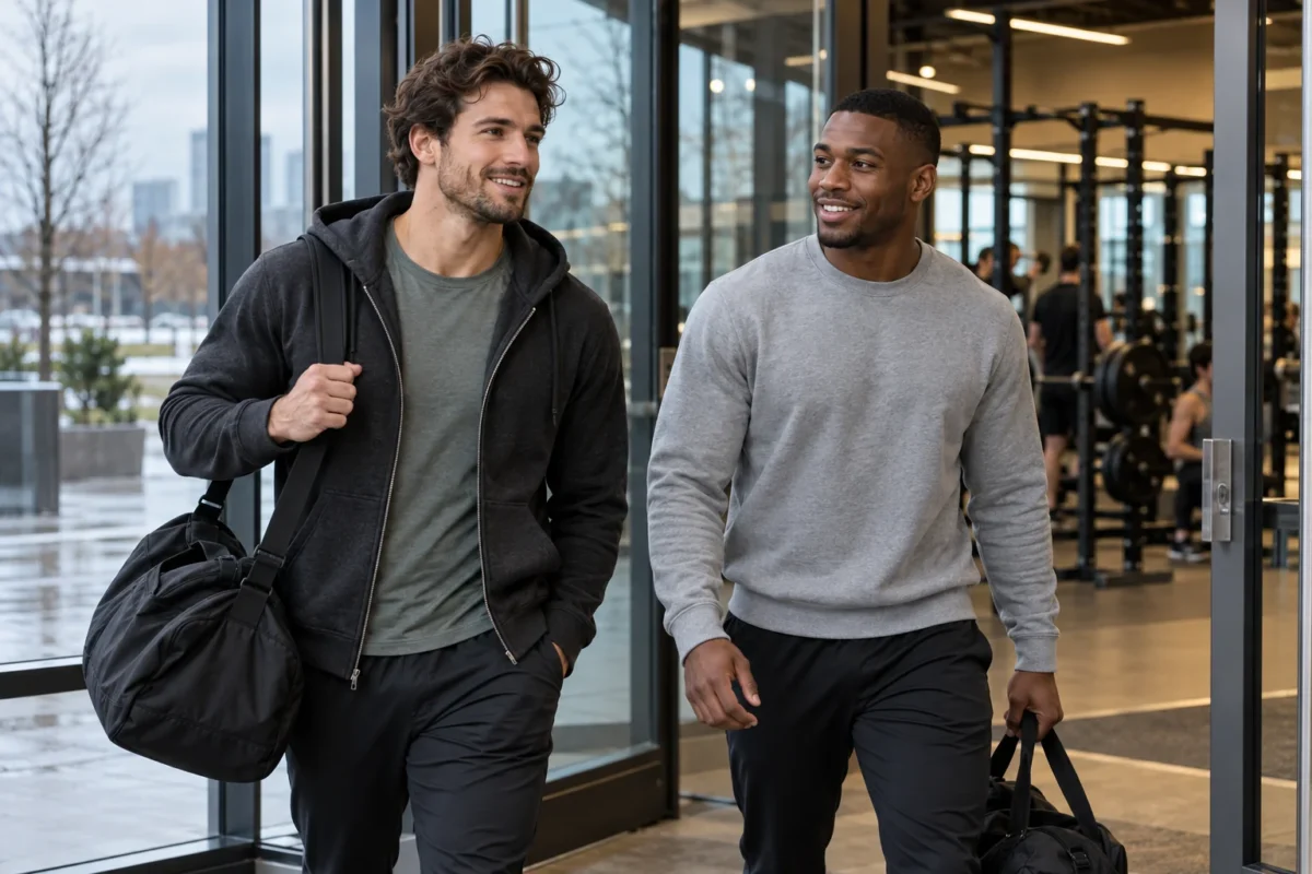 Gym hoodie vs sweatshirt: what to wear for winter training | the gym pro Two Gymgoers Wearing A Zip Hoodie And A Crew-Neck Sweatshirt
